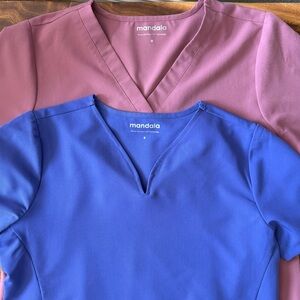 Mandala Scrub Tops - Women's Periwinkle Top Small & Mauve Top Medium